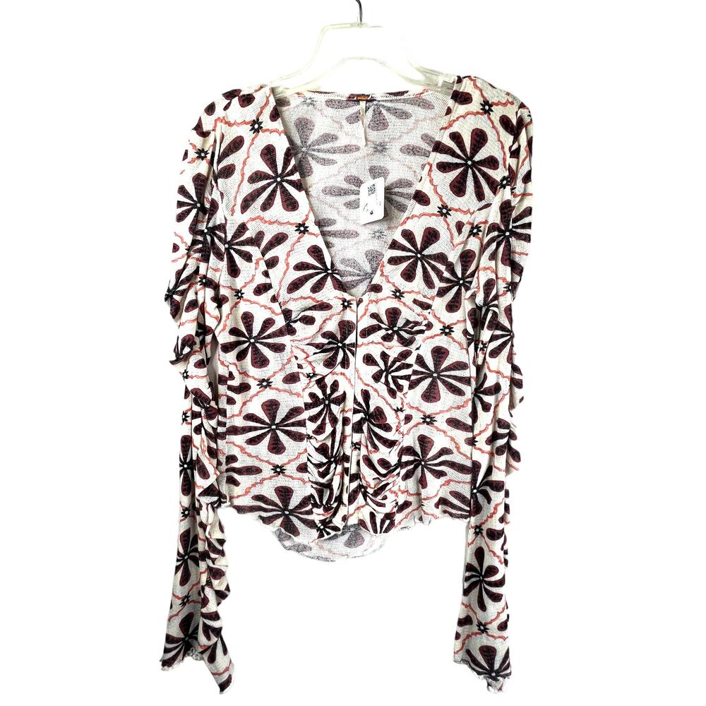 NWT Free People Through the Meadow top, white sand combo, size L